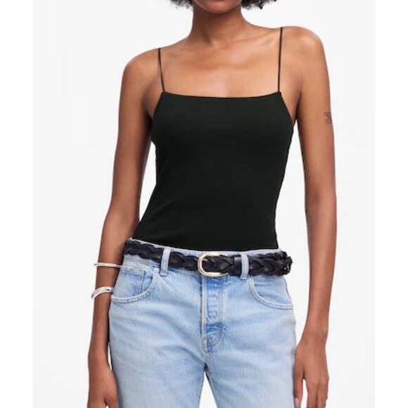 NWT Madewell Jet Black Squareneck Tank Top Size Medium Y2K Stretch Causal Cotton - Picture 1 of 9